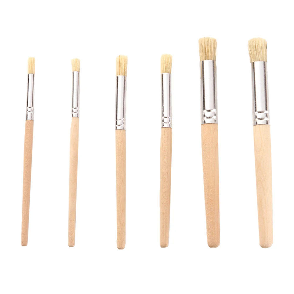 

6 Pcs Oil Paint Brushes Wooden H Bristle Paintbrushes Kids Graffiti Brush Lightweight Portable Painting Watercolor