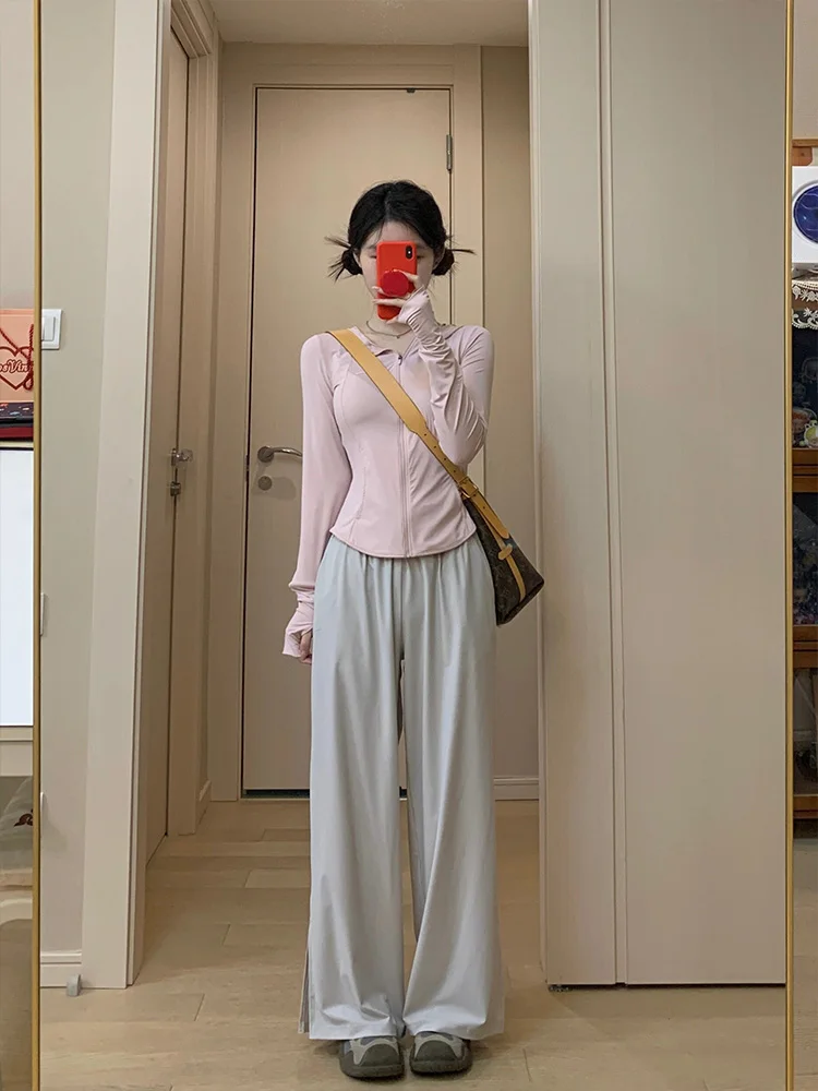 

Розовая женская летняя тонкая куртка для защиты от солнца с утяжкой на талии, для йоги и спорта, сексуальный топ-бретелька, повседневная короткая куртка