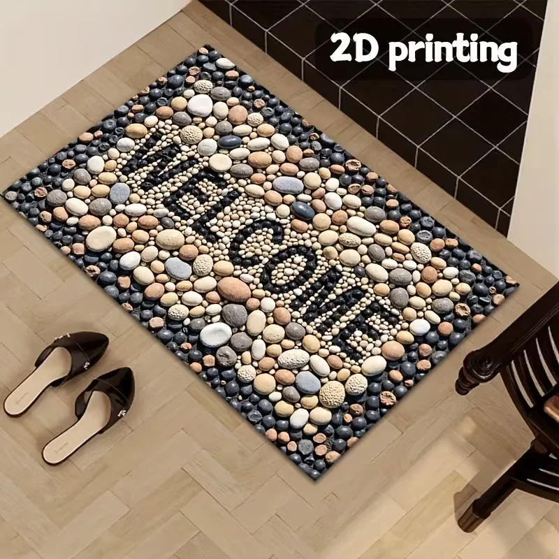 Paillasson de bienvenue en galets de pierre antidérapant, motif rustique de pavés, tapis d'entrée pour intérieur et extérieur, décoration de la maison