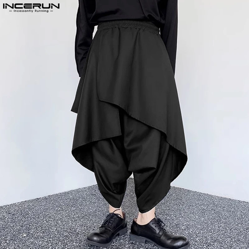 

INCERUN Men Harem Pants Solid Color Joggers Loose Elastic Waist Drop-crotch Trousers Men Streetwear 2024 Fashion Pantalon S-5XL