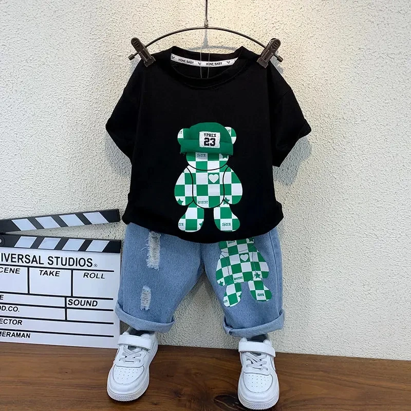 New Selling Summer Baby Boys Clothing Sets Tops bear T-shirt +Short Pants 2 Pieces Set Kids Boys Age 2 3 4 5 6 7 8 9 10 Years