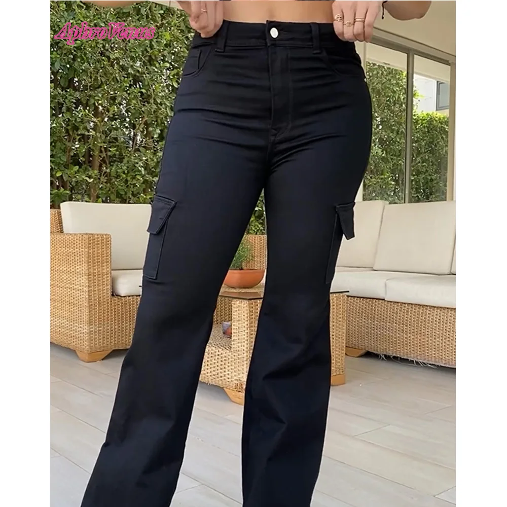 Y2K Fashion Multi Pockets Jeans Pants For Women Clothing Casual Lady Long Trousers Pocket work style  flared Wide Leg jeans