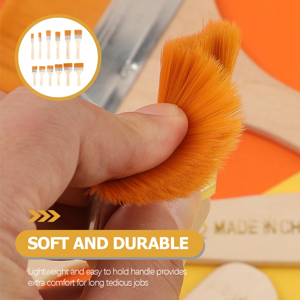 

12 Pcs Nylon Brush Oil Painting Brushes Trim for Household Coating Craft Wide Flat Chip