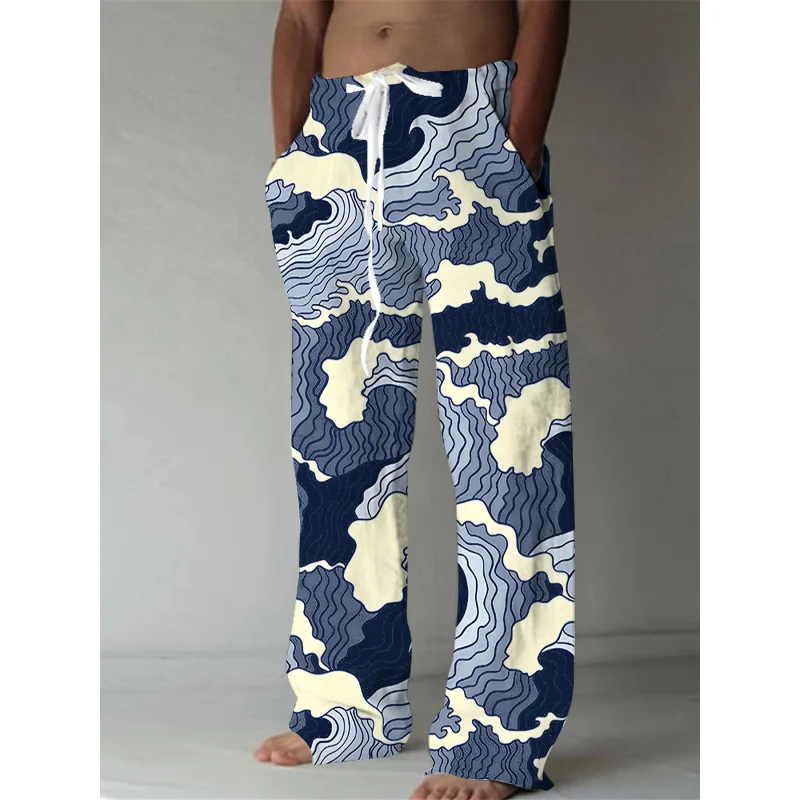 

2025 мужские повседневные брюки, стильные удобные брюки с волнистым узором и принтом, идеальный подарок, мягкая дышащая ткань, мужская одежда