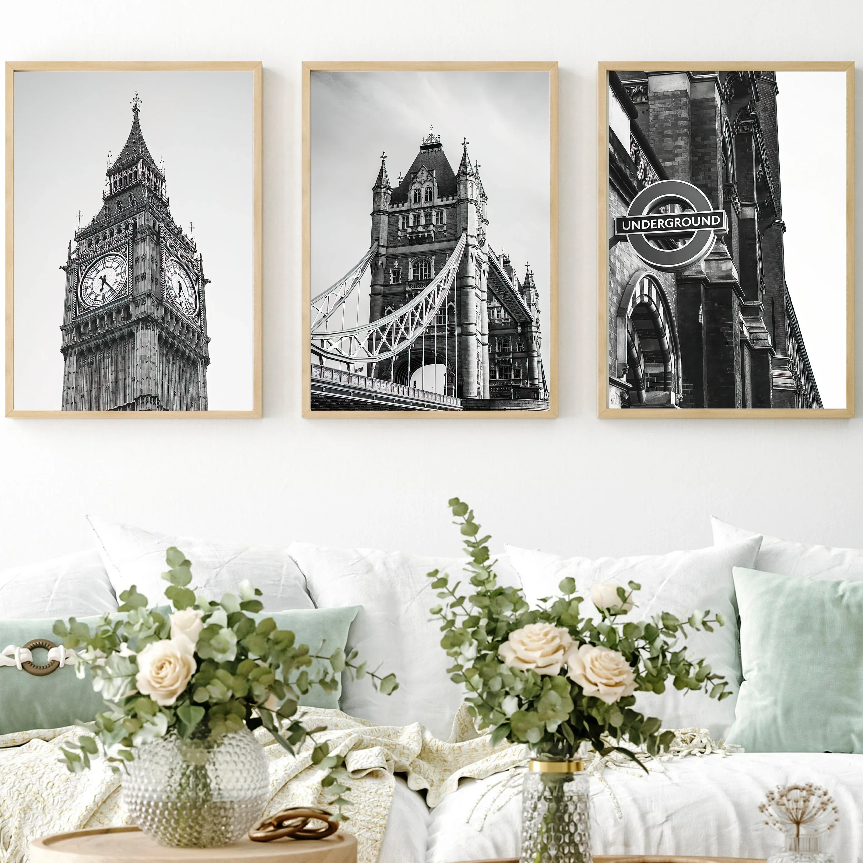 Classic Retro Wall Art Black and White Fashion London Bridge Train HD Canvas Print Poster Home Living Room Bedroom Decoration