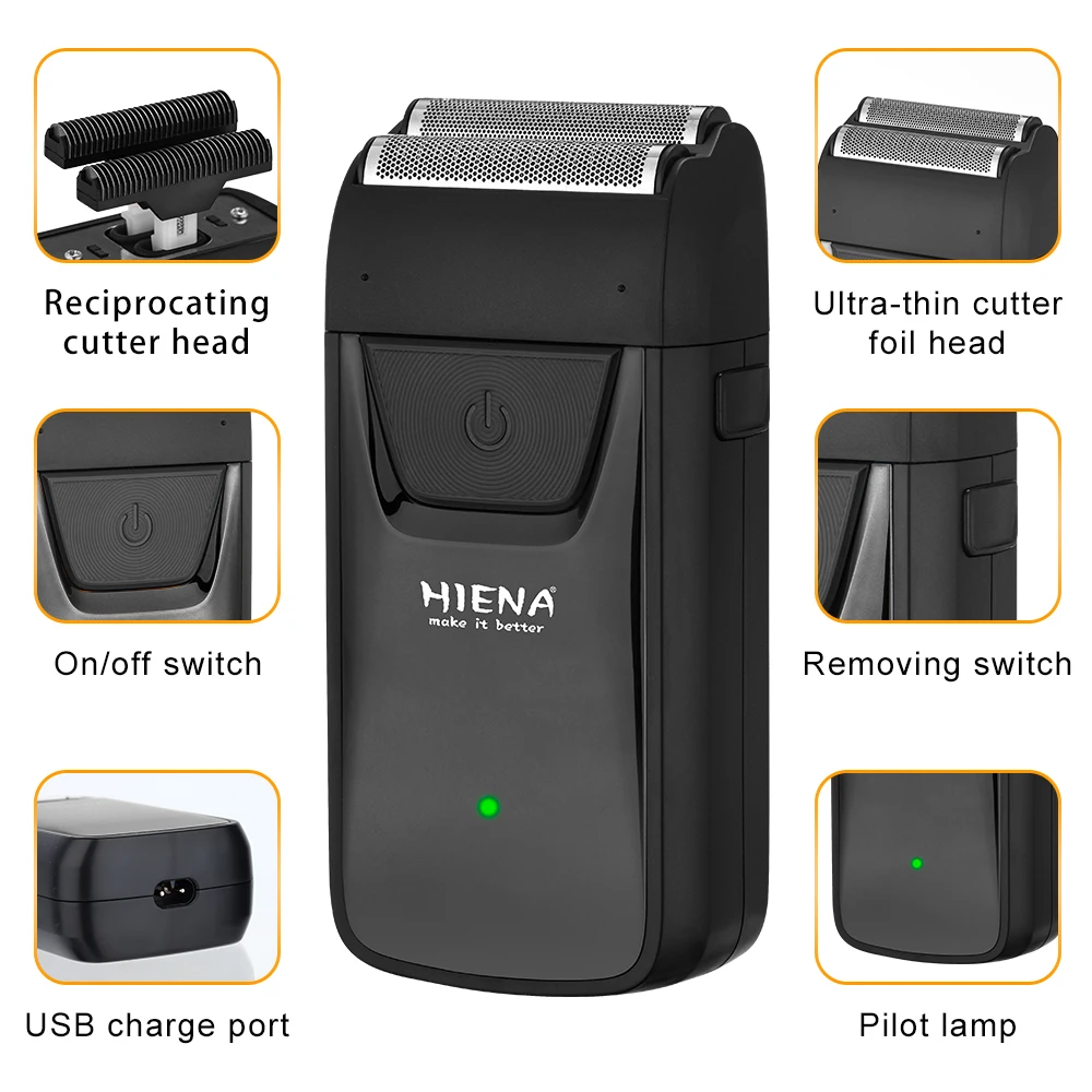 

HIENA Men's Reciprocating Electric Shaver, USB Rechargeable Portable Razor with Ultra-thin Foil Head, Beard Trimmer