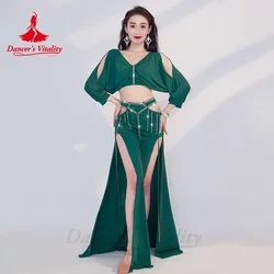 Belly Dance Performance Costume Set Women Half Sleeves Top+AB Stones Long Skirt 2pcs for Girl's Oriental Belly Dancing Outfit