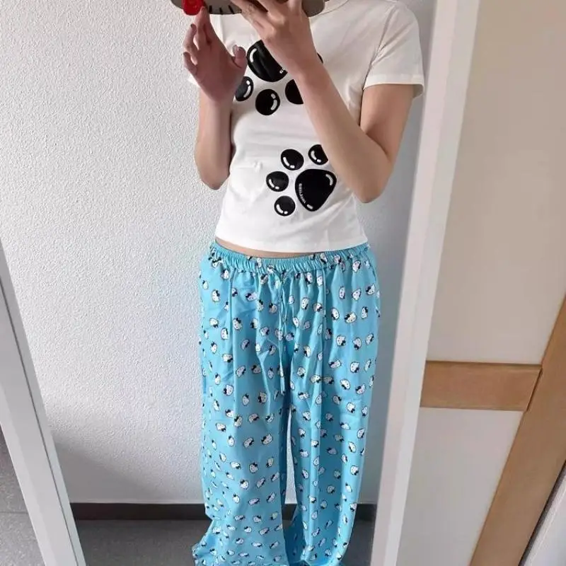 

Sanrio пижамные штаны Hello Kitty, брюки высокого качества для девочек, студенческие летние брюки большого размера с принтом, домашние прогулочные брюки, верхняя одежда