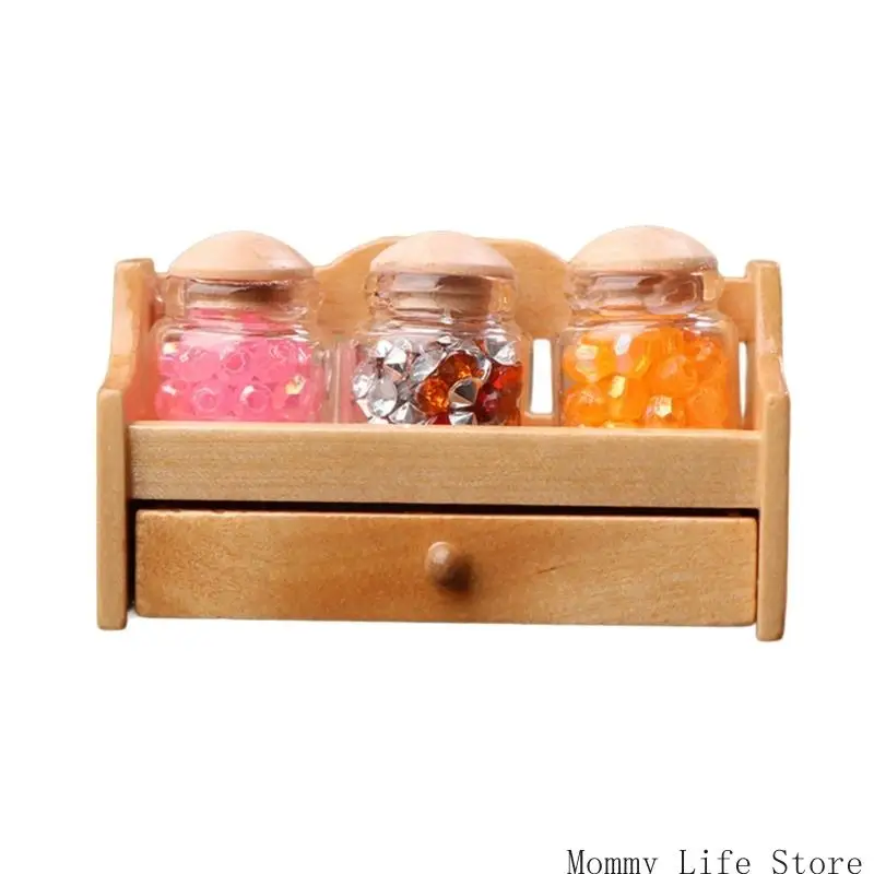 منظم خزانة ريترو مصغر لبيوت الدمى والمطبخ بمقياس 1/12 رف خشبي سهل التجميع واستخدام متعدد المشاهد #3