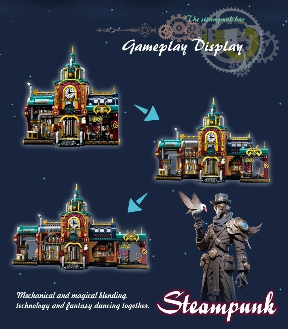 

DIY Cyberpunk Style City Bar Building Blocks for Kids, Street View Model, Micro Bricks Assembly Toy, Creative Christmas Gift