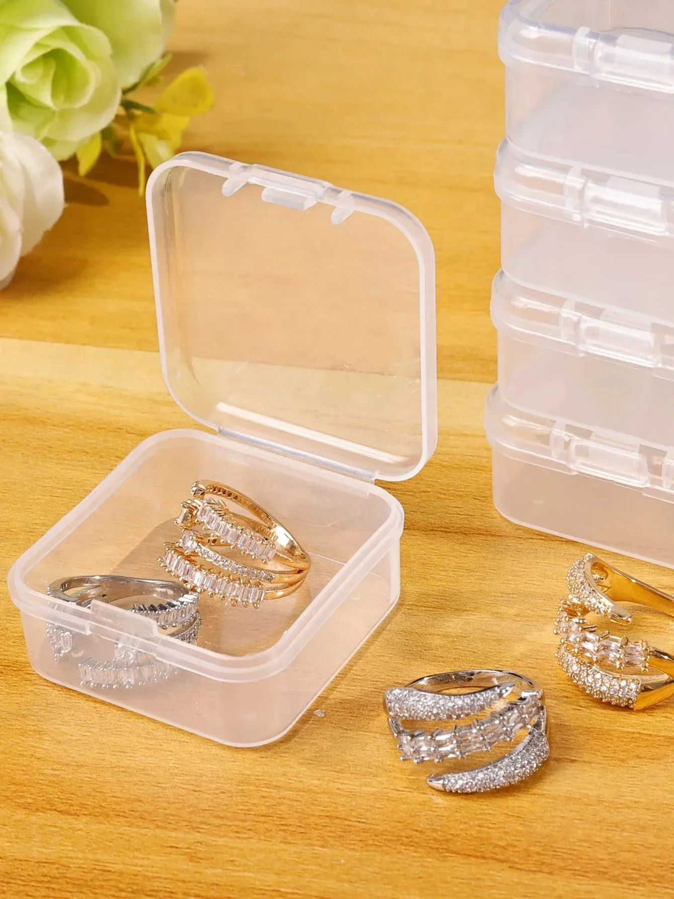 60/100PCS Mini Storage Box Transparent Square Plastic Box Earrings Jewelry Packaging Storage Small Square Box Jewelry Organizer