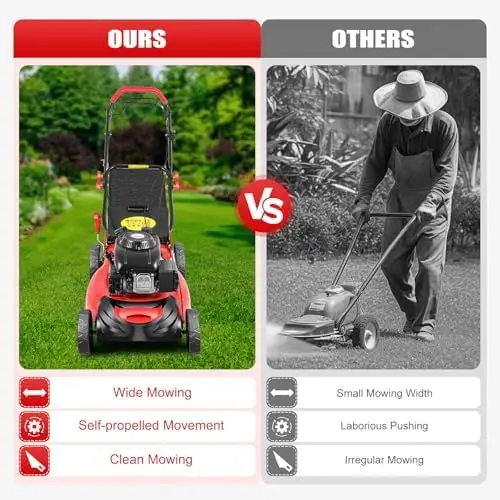 20-Inch Self-Propelled Gas Lawn Mower, 140cc 4-Cycle Engine with 16 Gallon Large Capacity Bag and Noise-Reduction