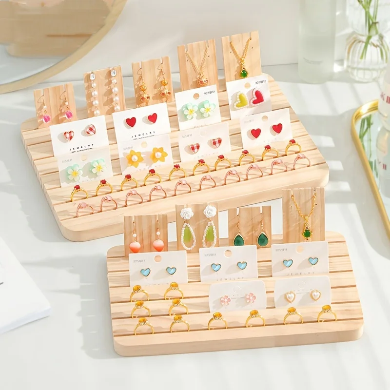 

Solid wood card slot ring display plate necklace earrings jewelry display rack jewelry storage display props