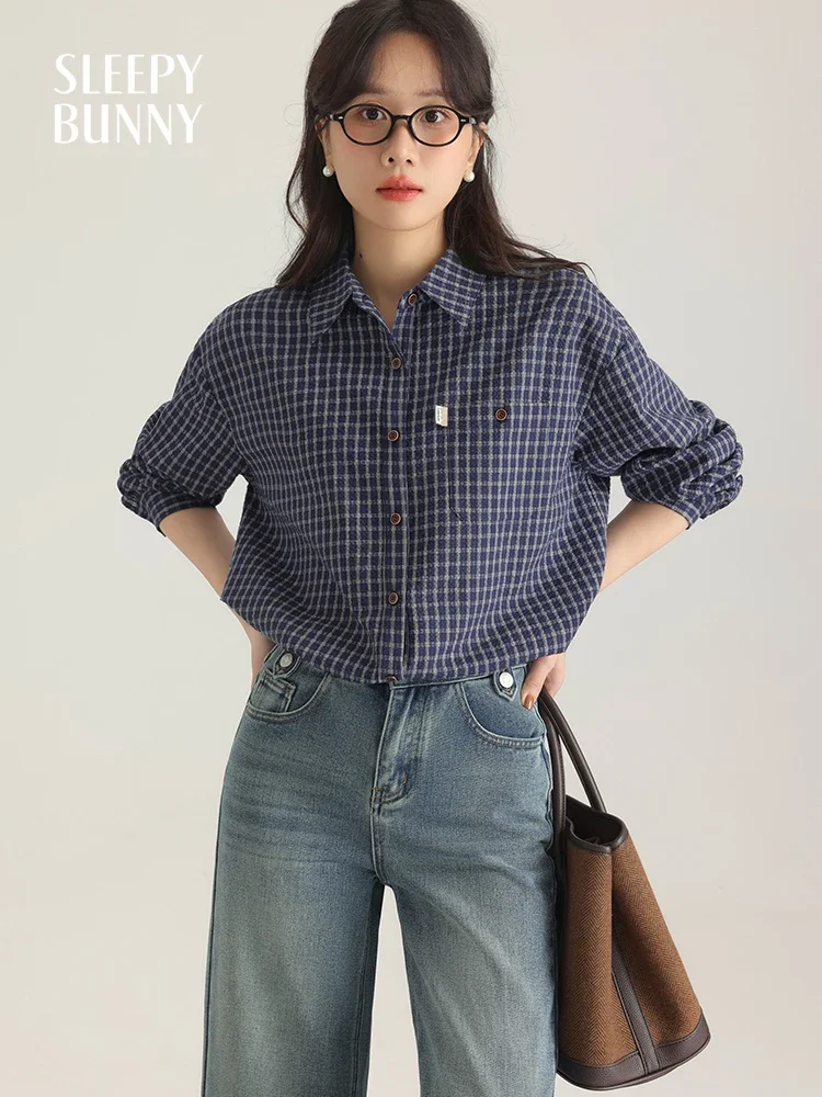 Women Vintage Plaid Loose Fit Drop Shoulder Shirt Casual Relaxed Spring Layered Button-Up Blouse Stylish Oversized Style Top
