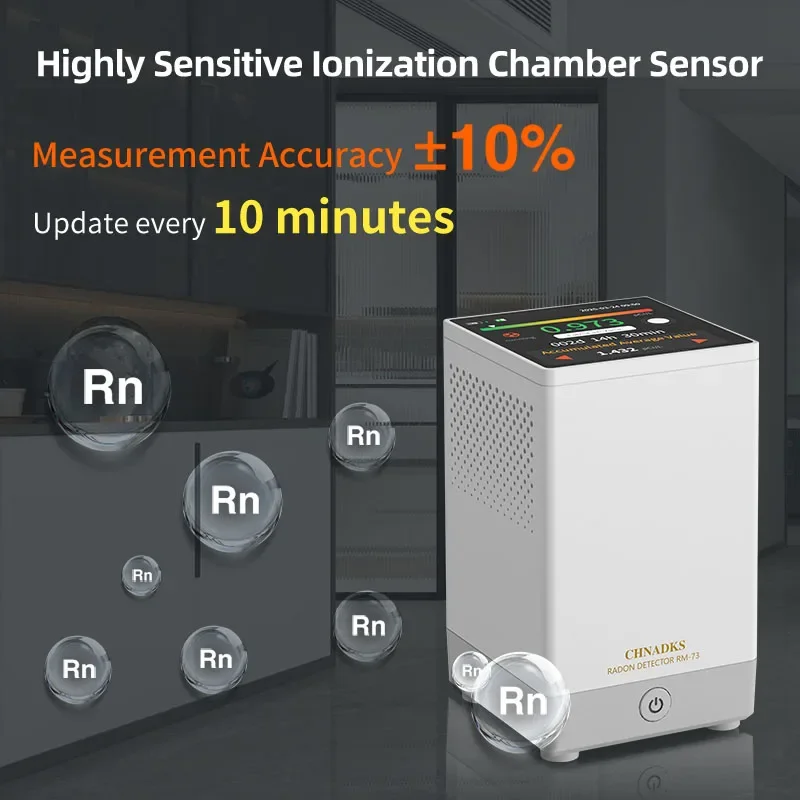 Radon Detector Audible Visual AlarmTouchscreen LCD Color Display, Long-Term Radon Gas  Detector Monitoring PCi/L or Bq/m³
