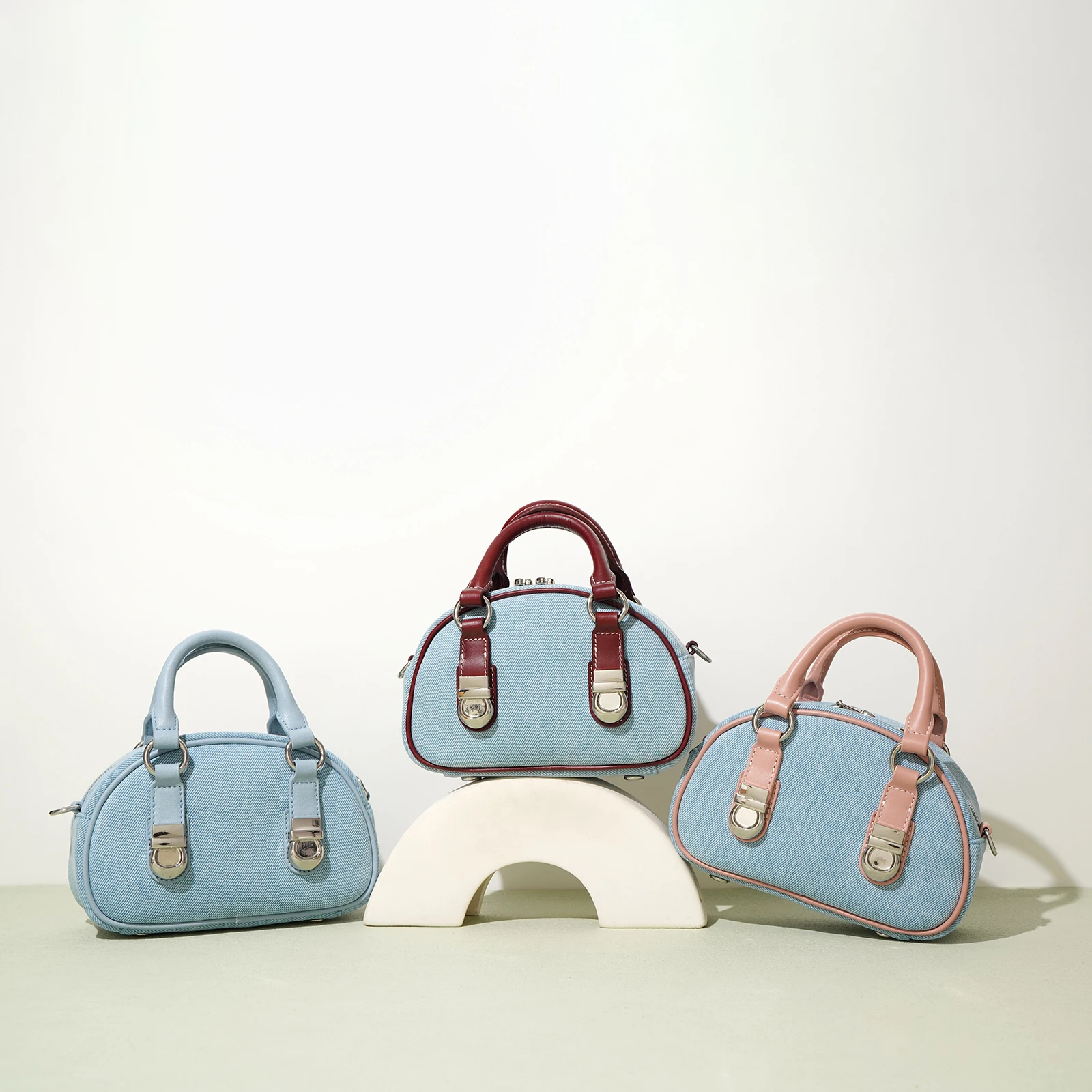 

2025 Summer New Small Women Bag Lady Summer Mini Handbag Female Denim Fabric with Genuine Leather Cross-body Shoulder Messenger