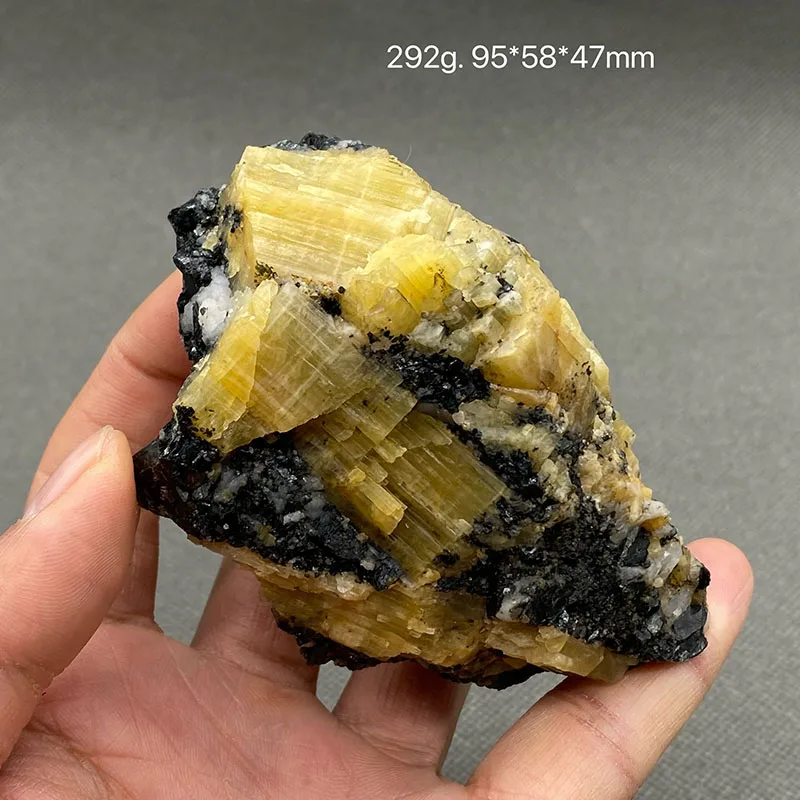 100% natural yellow tourmaline and black mica rough healed crystal quartz ore specimen