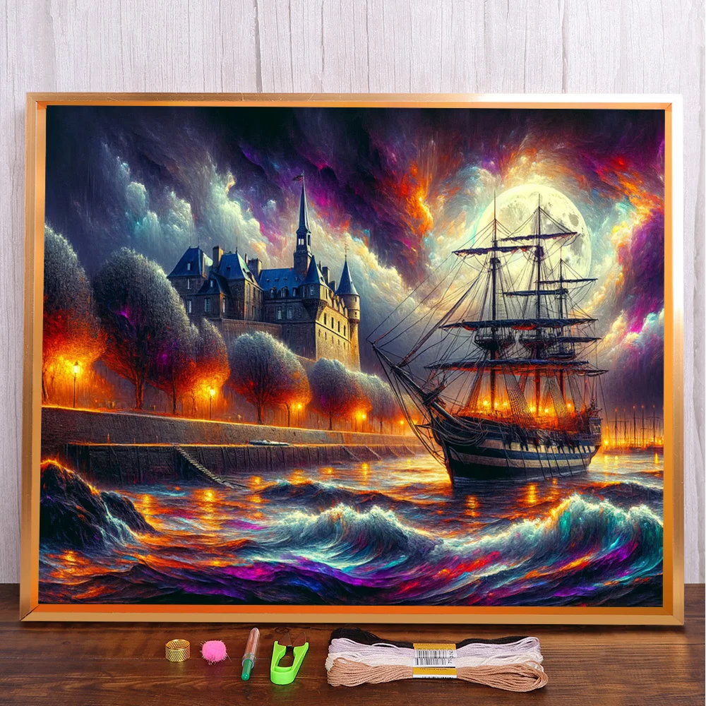 

Landscape Seaside Ship Printed Cross Stitch Kit Embroidery Handicraft Needlework Handiwork Painting Mulina Design Jewelry