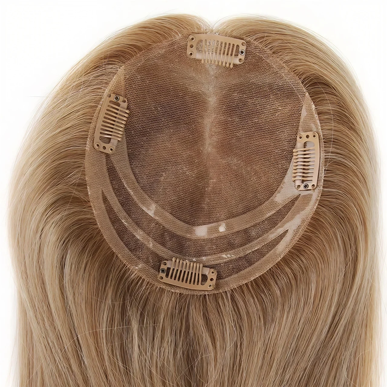 

TUW14 Remy Human Hair Toppers Natural Looking Topper Hair Piece with Lace 3 Lines of PU Clips for Extensions Human Hair Toppers