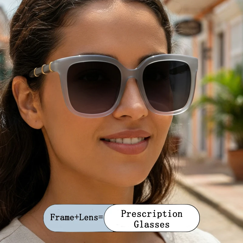 

Fashion Brand Design Overszied Square Frame Women Sunglasses Photo-gray Anti Blue Ray Prescription Astigmatism Sunshade Eyewear