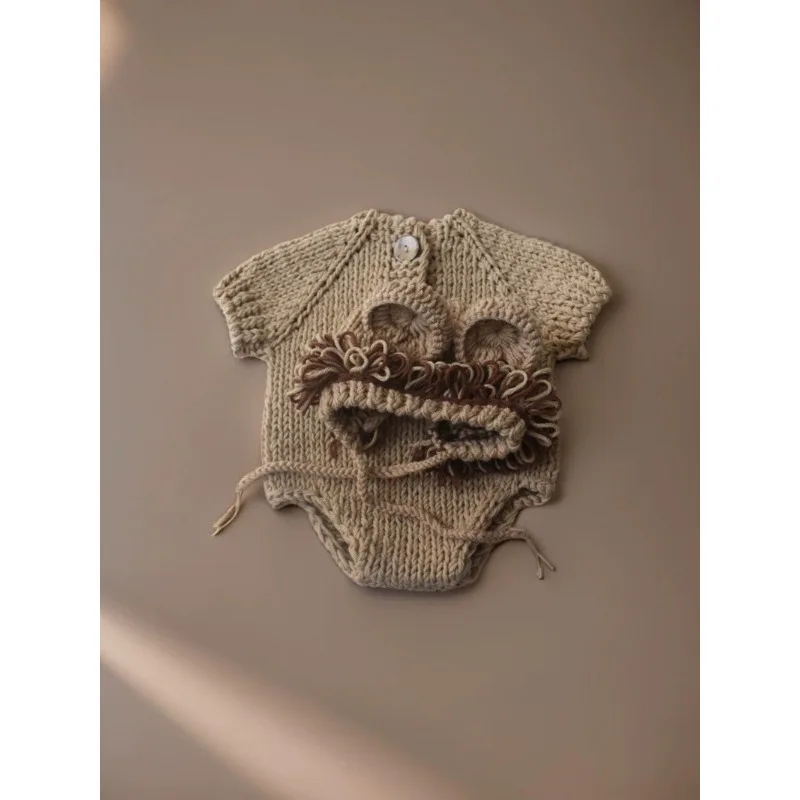 Newborn Lion Costume Set - Baby Animal Photography Props Romper Outfit for Infant Photoshoot