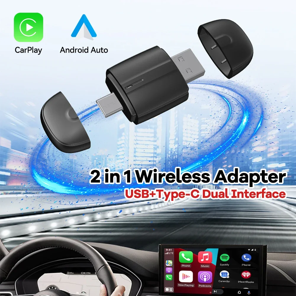 محول السيارات اللاسلكي CarPlay Android 5Ghz WiFi Type-C/USB التوصيل والتشغيل 2ln1 دونغل لمقعد أودي بنز فولفو VW تويوتا سكودا #1