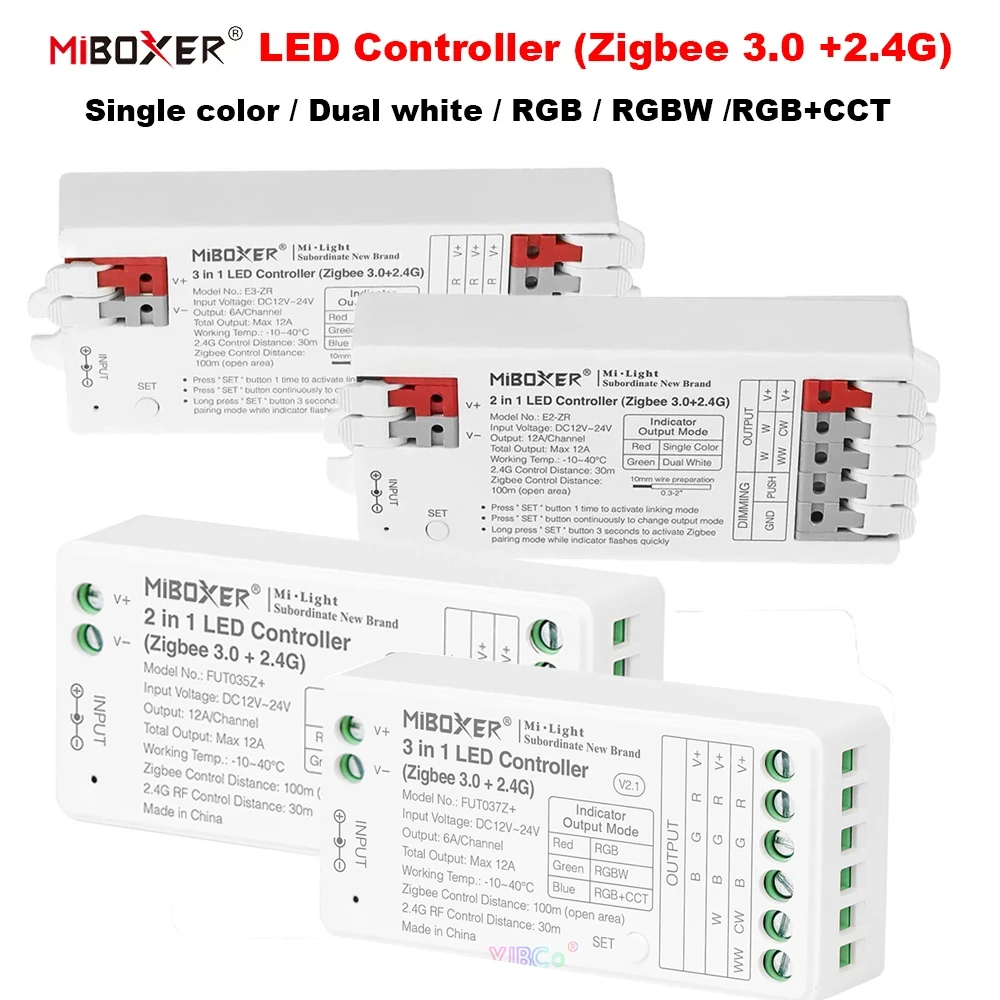 Miboxer (Zigbee 3.0+2.4G) LED Controller 2 in 1 / 3 in 1 Controller For Single color/Dual white/RGB/RGBW/RGBCCT DC12~24V