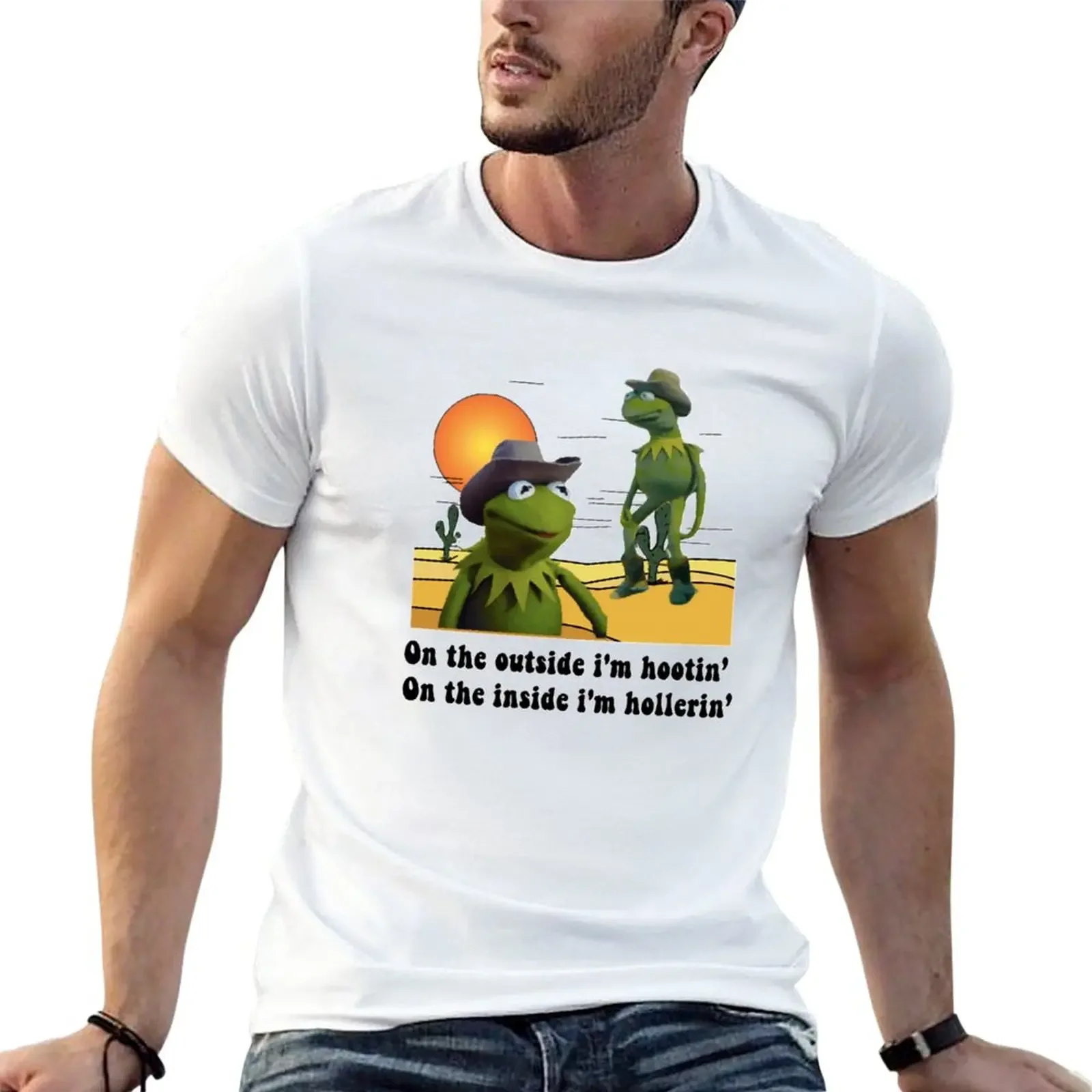 New On The Outside Im Hootin on The Inside Im Hollerin T-Shirt oversizeds cute tops Aesthetic clothing mens clothes