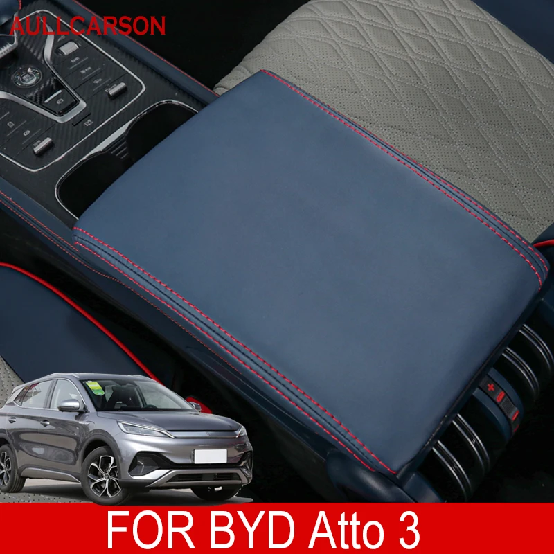 For BYD Atto 3 2022 2023 Leather Car Armrest Mat Interior Auto Storage Box Dust-Proof Cushion Cover Protector Accessories