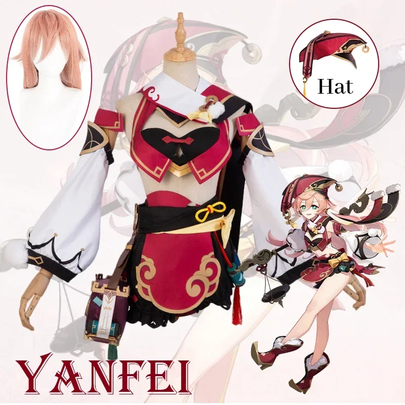 تأثير Yanfei تأثيري حلي موحدة شعر مستعار أنيمي هالوين أزياء عالية الجودة للنساء لعبة G333