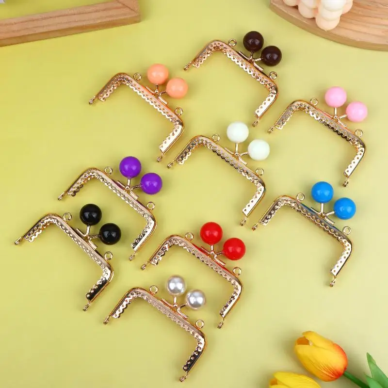 Vintage Light Gold Square Punch Purse Frame With Candy Bead DIY Handbag Clasp Hardware Accessories For Bag Clasp Making