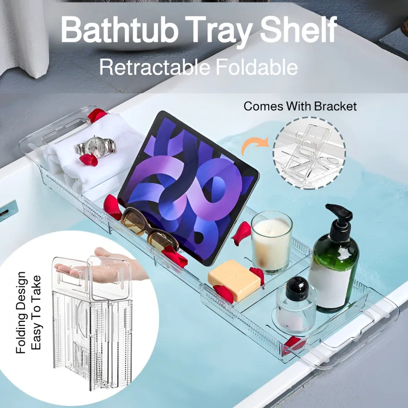 

Регулируемый складной органайзер для ванны с выдвижной полкой для ванной комнаты, душа, просмотра фильмов, многофункциональное хранение