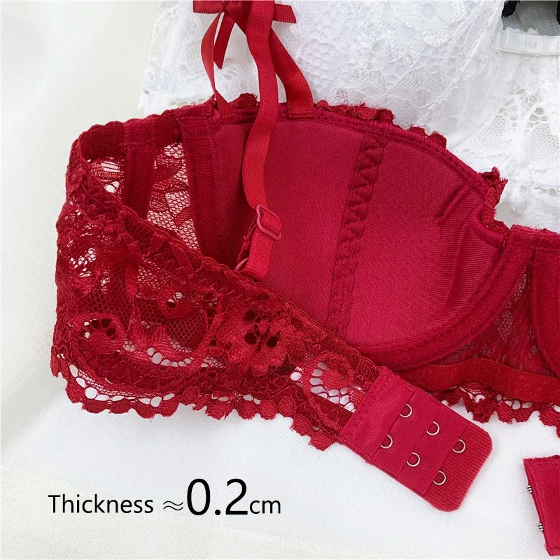 1/2 Half Cup Bras For Women Plus Size Lingerie Red Thin Underwear Cotton Sexy Push Up Balconette Bra Top Black White A B C D Cup