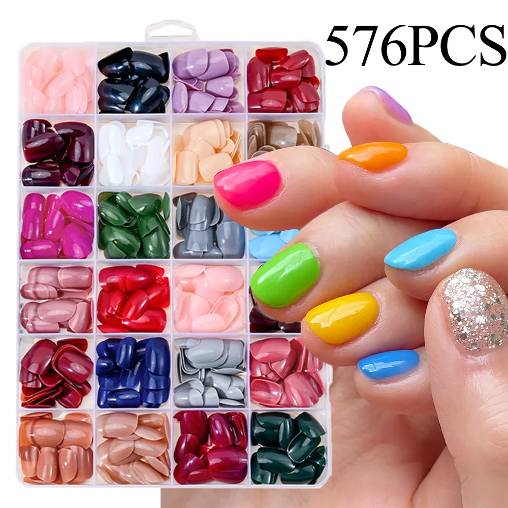 576Pcs/box Mixed Short Square False Nail Macaron Candy color Full Cover Press on nails tips Simple French Woman Girls Fake Nails