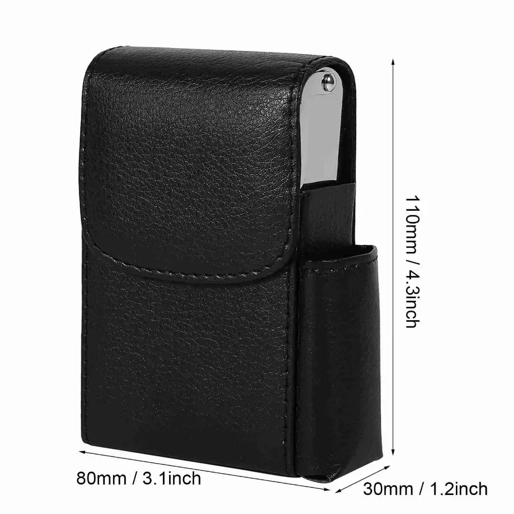 Cigarette Case PU Leather Smoke Tobacco Pouch Lighter Holder Storage Box Container Black