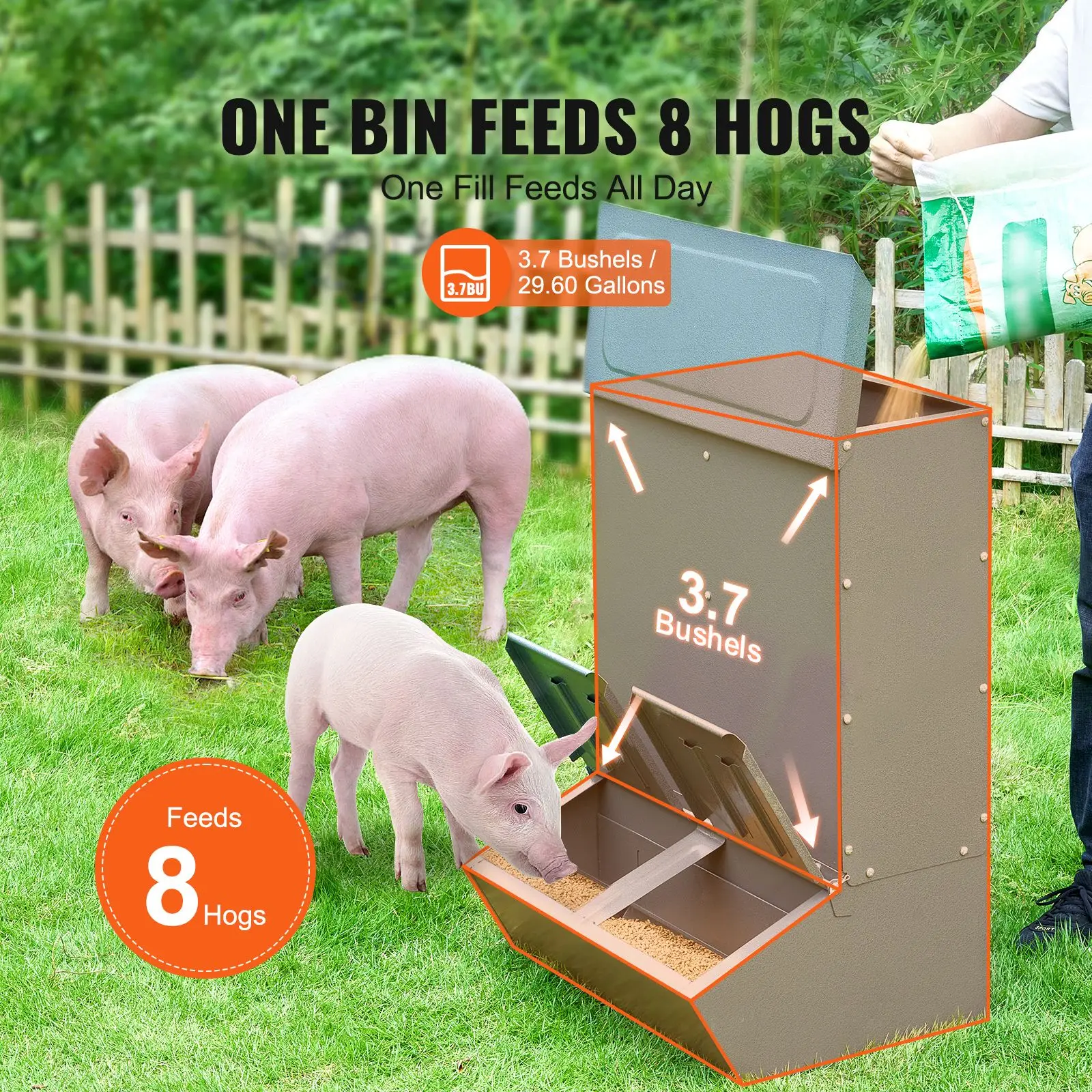Hog Feeder, 3.7 Bushel Capacity, Double Door Pig, Heavy Duty Steel Piglets, Multipurpose Trough Creep, Outdoor Livestock Farm