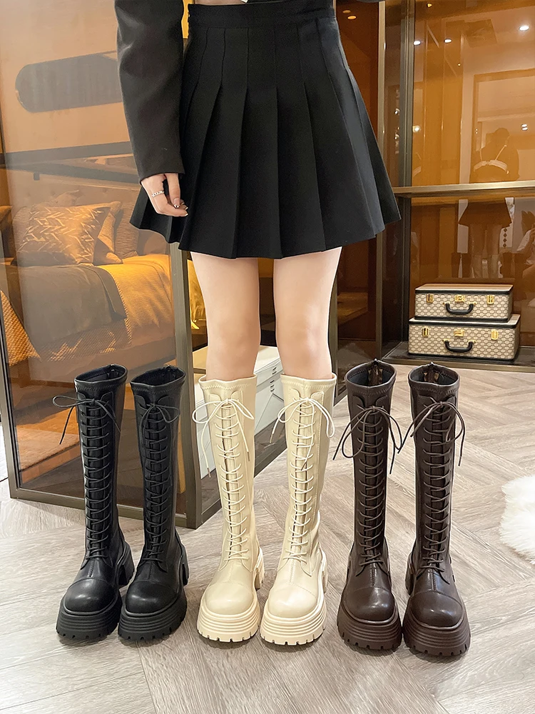 Stivali da donna autunno Sexy tacchi alti alla coscia stivali Sexy alti-scarpe da donna punta tonda calzature invernali gomma sopra il ginocchio Med
