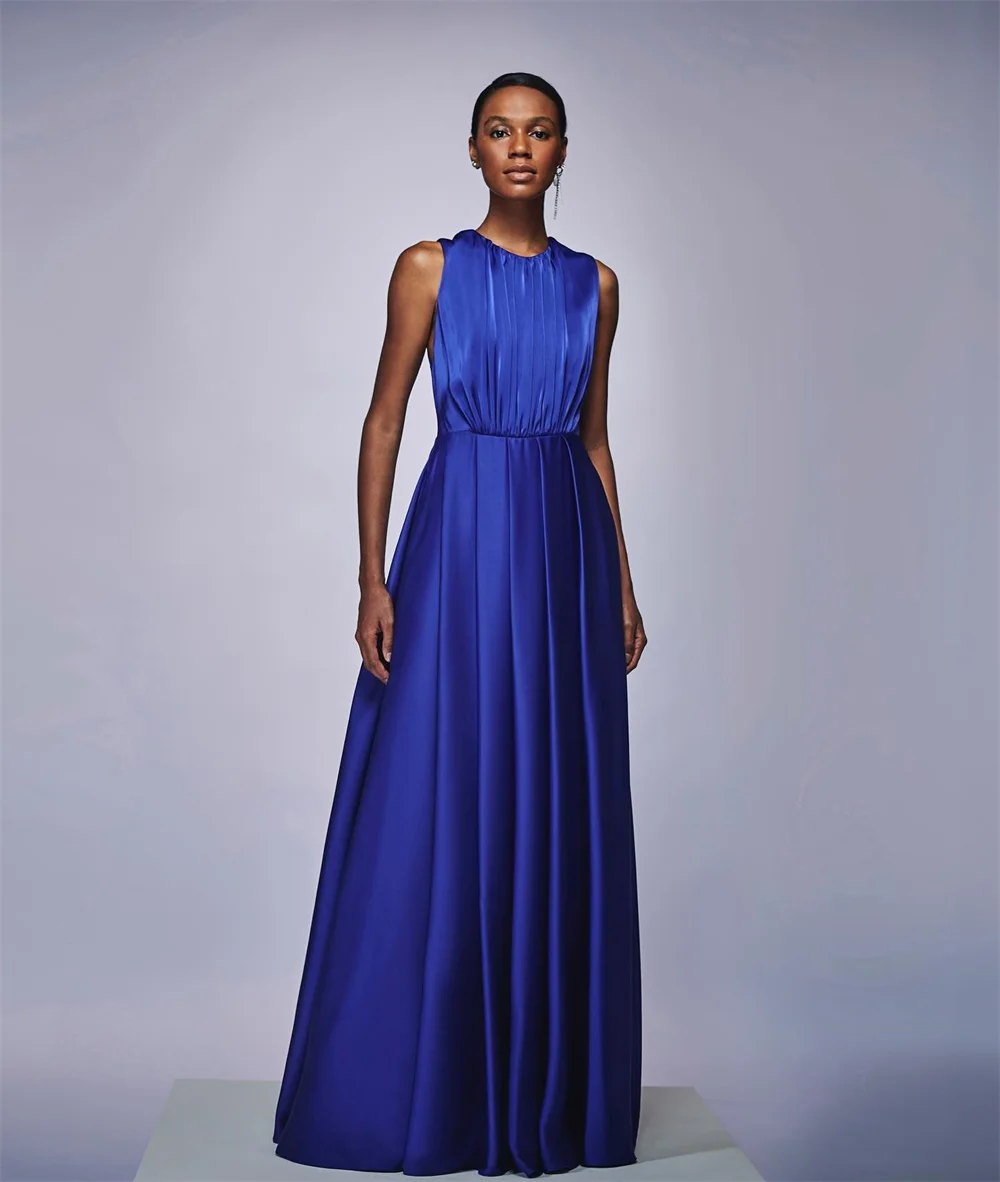 Özelleştirilmiş Boyutlar Mevcuttur Resmi Plise Dökümlü A-line Yuvarlak Boyun Uzun Elbiseler Kokteyl Elbiseleri Eşleşen Yüksek Kalite Çin Tarzı