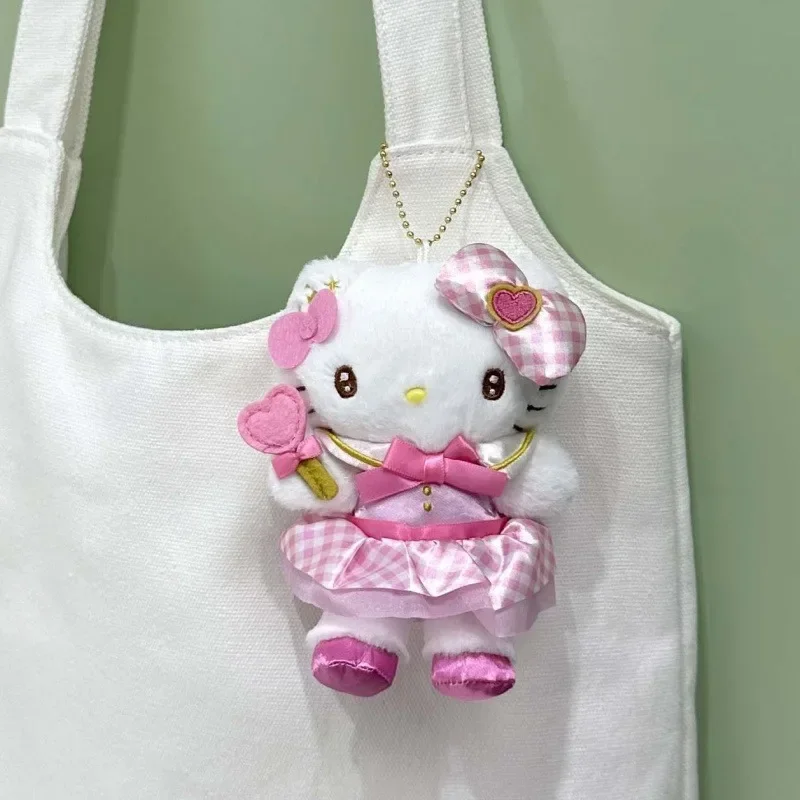 Sanrios novo bonito hellokittys suporte amor varinha mágica boneca de pelúcia menina saco charme anime kawaii fada varinha chaveiro presente aniversário