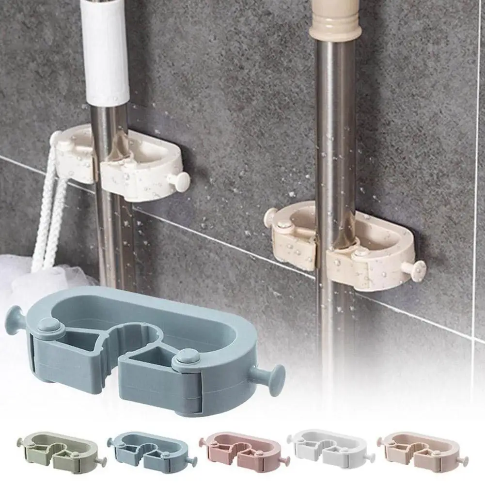 Wall Mounted Mop Holder Multi-Functional Broom Holder Tool Plastic Kitchen Bathroom Mop Storage Holder Magic R0W6