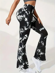 European and American new seamless tie-dye tight sports trousers running tight high waist hip-lifting peach hip yoga trousers fo