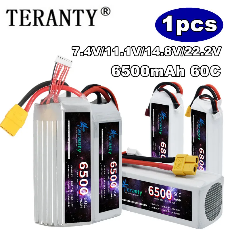 

TERANTY 6500MAH 2S 3S 4S 6S Lipo Battery 60C 7.4V 11.1V 14.8V 22.2V Battery For RC Car Boat Helicopter With T XT60 Connector