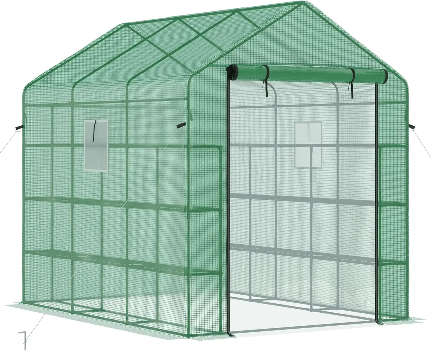 

8' x 6' x 7' Walk-in Greenhouse with Mesh Door and Windows, 18 Shelf Green House with Trellis, Plant Labels, UV protective