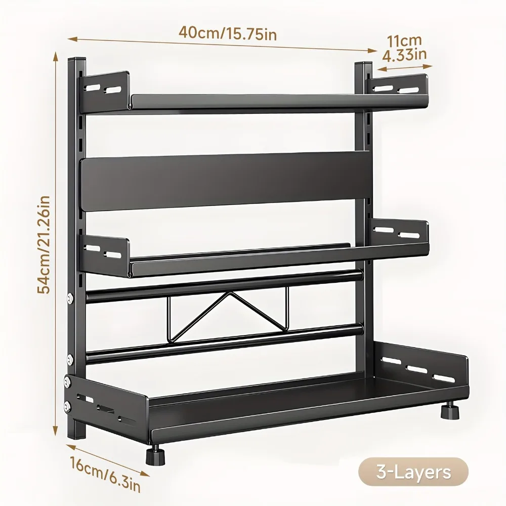 

3-уровневый органайзер для специй, кухонная полка из углеродистой стали для банок и бутылок, полированная отделка, кладовая для хранения для дома и ресторана