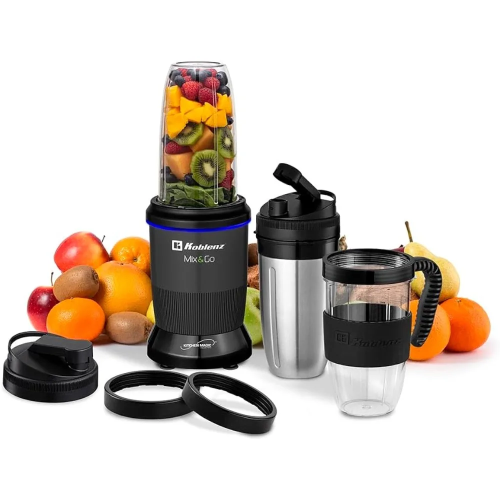 Koblenz Mix&Go Portable Blender, Personal Size Blender for Shakes and Smoothies, 1000-watt Motor, Stainless Steel Blades