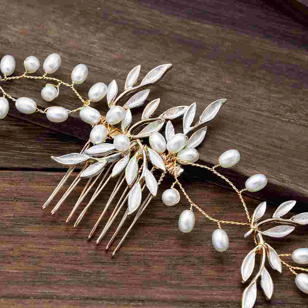 Golden Leaf Pearl Hairpin Bridal Headpiece Wedding Accessory Half Up Down Flower Girl Party Prom Engagement Anniversary Stylish