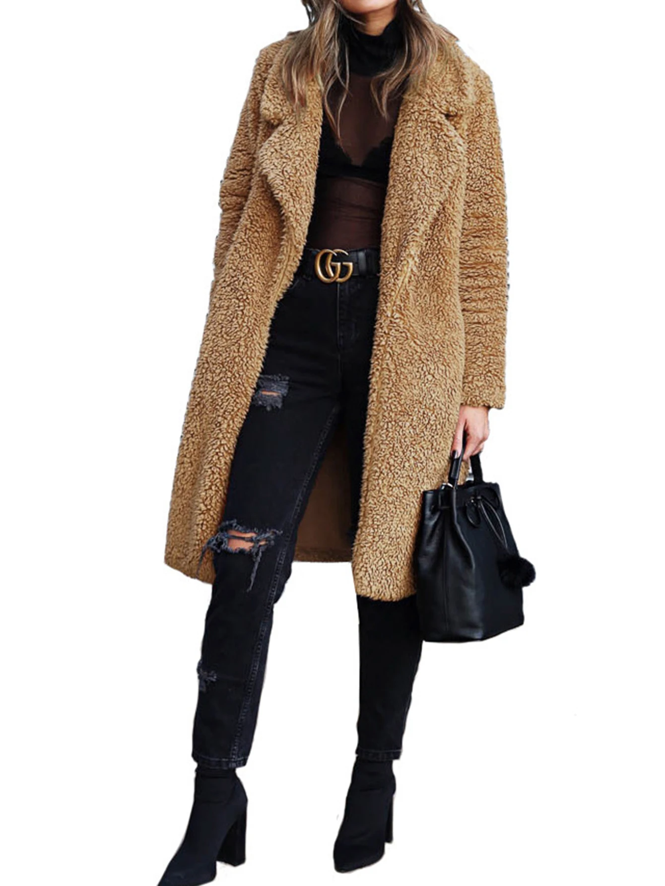 

Женское зимнее модное пальто, классическое однотонное пальто средней длины с лацканами и длинными рукавами, удобная повседневная уличная одежда для женщин