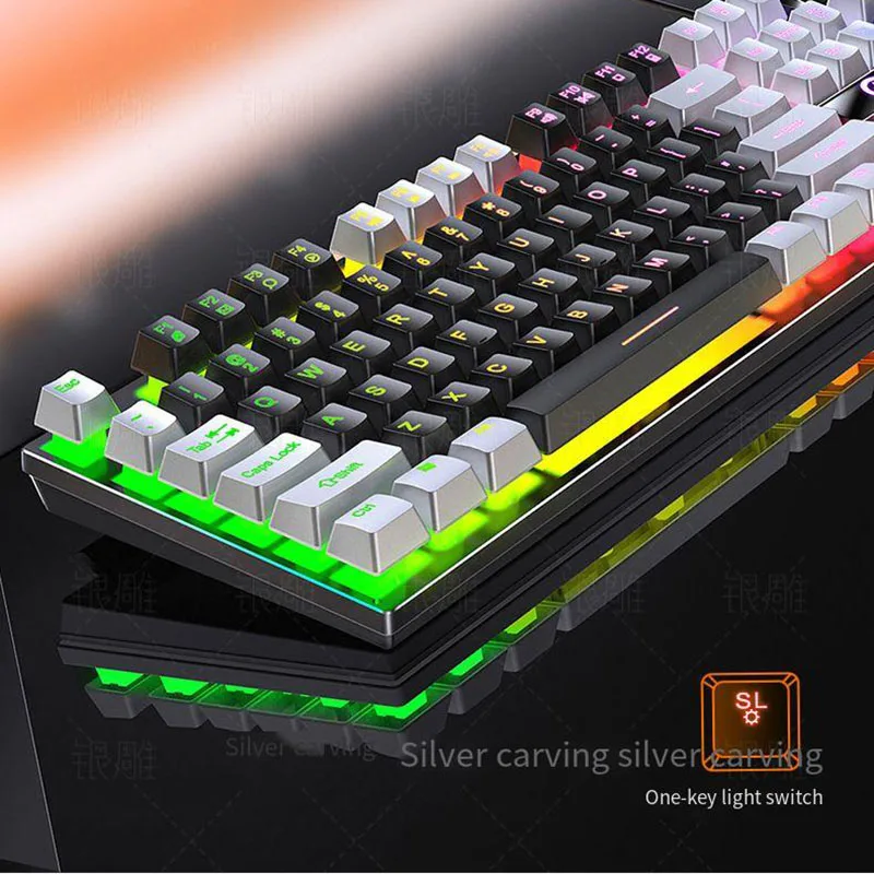 Imagem -05 - Teclado Mecânico com Fio Hand Feel Gaming Usb K500 Backlit Colorido 104 Chaves Desktop Computador Laptop pc Acessórios