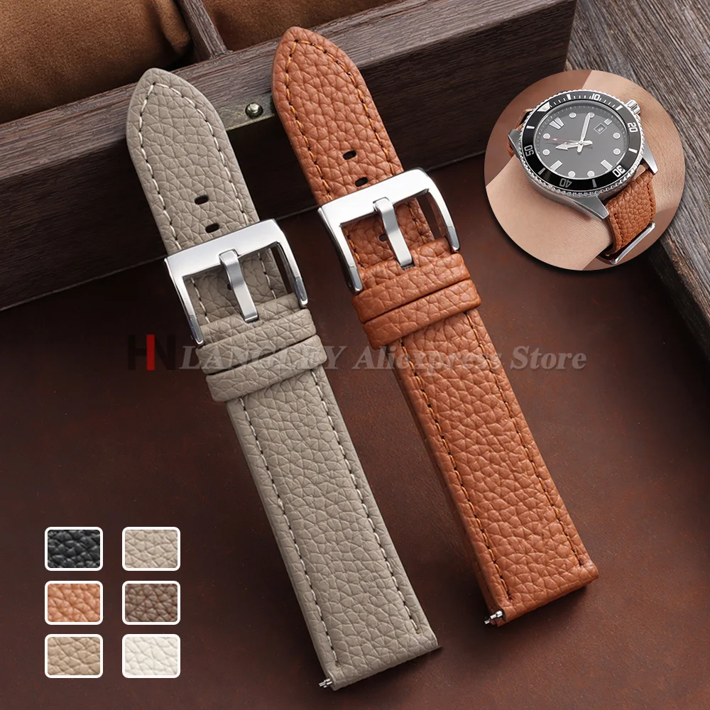 Lychee-Muster Uhrenarmband 18mm 20mm 22mm Weiches Lederarmband für Seiko für Omega Uhrenband Herren Damen Armband Wasserdichte Gürtel