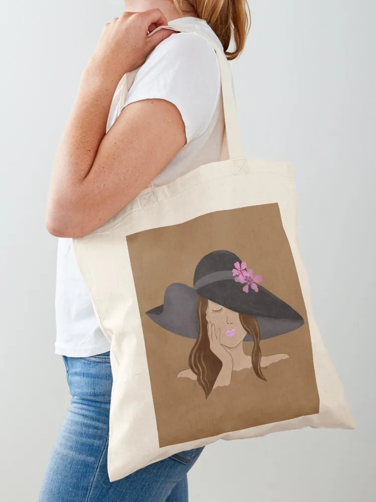 

Girl with Hat Tote Bag large tote bag bag luxury women custom fabric Canvas shoulder